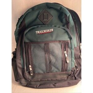Trailmaker Classic 2 Pocket Backpack GREEN School College Zippers Adjustable